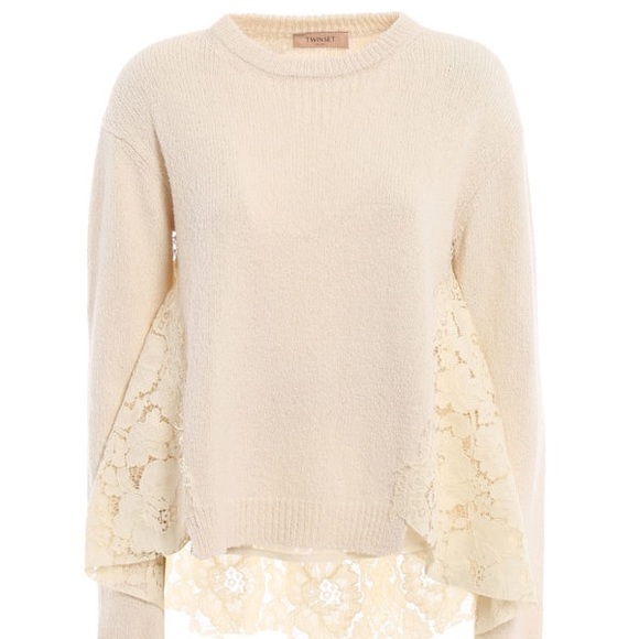 Twinset Cotton and lace asymmetrical cozy sweater - Picture 5 of 15
